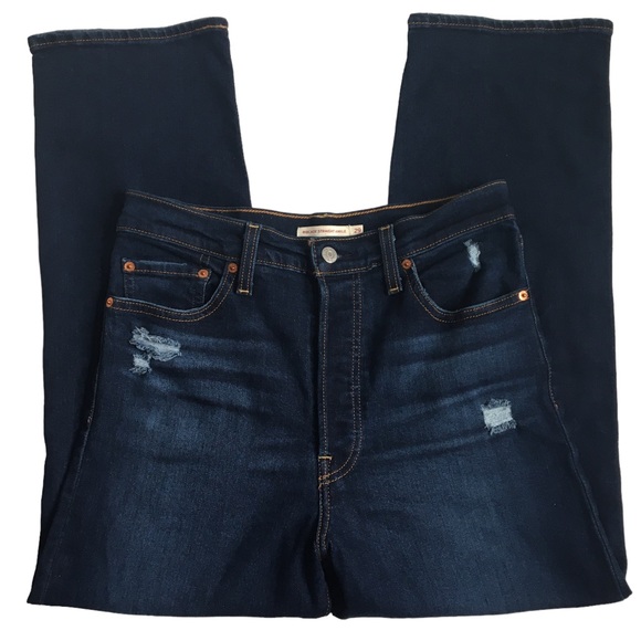 Levi’s Ribcage Straight Ankle Buttonfly Ultra High Rise Destructed Jeans Size 29 - Picture 4 of 16